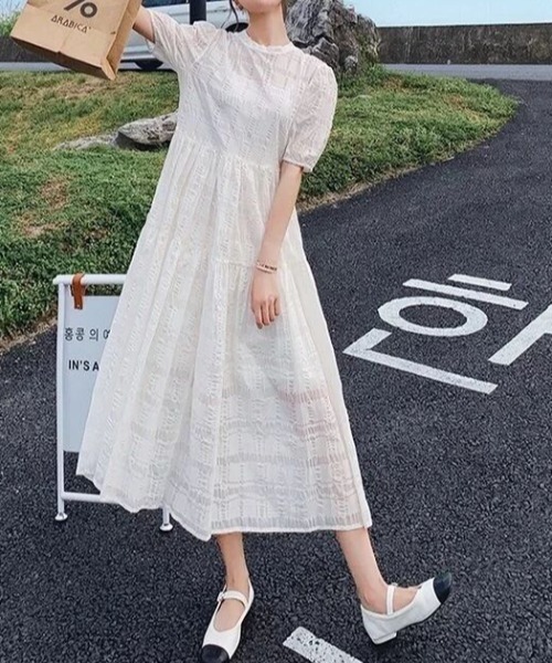 ABITOKYO（アビトーキョー）の「パフスリーブフレアロングワンピース（ワンピース・レディース・ホワイト/ブラック/キャメル/ミント/ブルー/ピンク/グレー/ベージュ・S/M/L）」の21枚目の写真