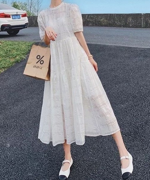 ABITOKYO（アビトーキョー）の「パフスリーブフレアロングワンピース（ワンピース・レディース・ホワイト/ブラック/キャメル/ミント/ブルー/ピンク/グレー/ベージュ・S/M/L）」の13枚目の写真