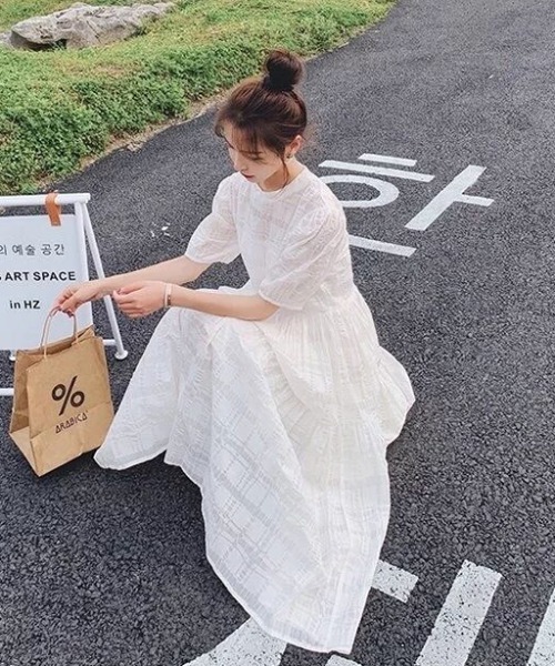 ABITOKYO（アビトーキョー）の「パフスリーブフレアロングワンピース（ワンピース・レディース・ホワイト/ブラック/キャメル/ミント/ブルー/ピンク/グレー/ベージュ・S/M/L）」の10枚目の写真