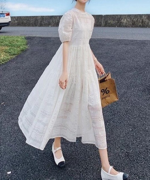 ABITOKYO（アビトーキョー）の「パフスリーブフレアロングワンピース（ワンピース・レディース・ホワイト/ブラック/キャメル/ミント/ブルー/ピンク/グレー/ベージュ・S/M/L）」の16枚目の写真