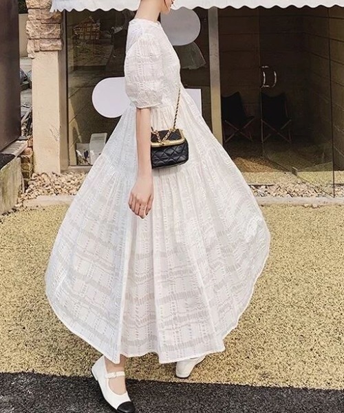 ABITOKYO（アビトーキョー）の「パフスリーブフレアロングワンピース（ワンピース・レディース・ホワイト/ブラック/キャメル/ミント/ブルー/ピンク/グレー/ベージュ・S/M/L）」の17枚目の写真
