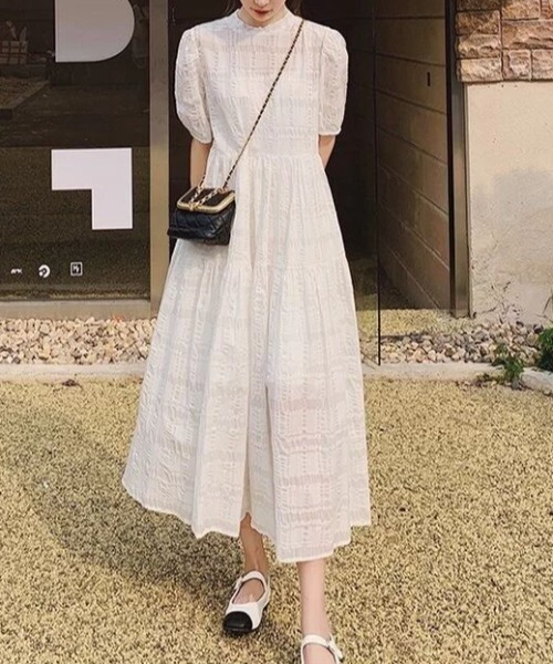 ABITOKYO（アビトーキョー）の「パフスリーブフレアロングワンピース（ワンピース・レディース・ホワイト/ブラック/キャメル/ミント/ブルー/ピンク/グレー/ベージュ・S/M/L）」の12枚目の写真