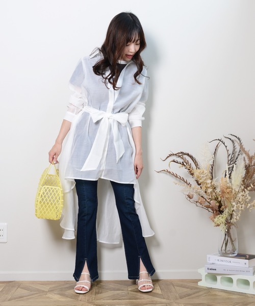 shopnikoniko(ショップニコニコ)の「フレアデニムパンツ スリット ハイウエスト(その他パンツ・レディース・ブラック/ネイビー・S/M)」の12枚目の写真