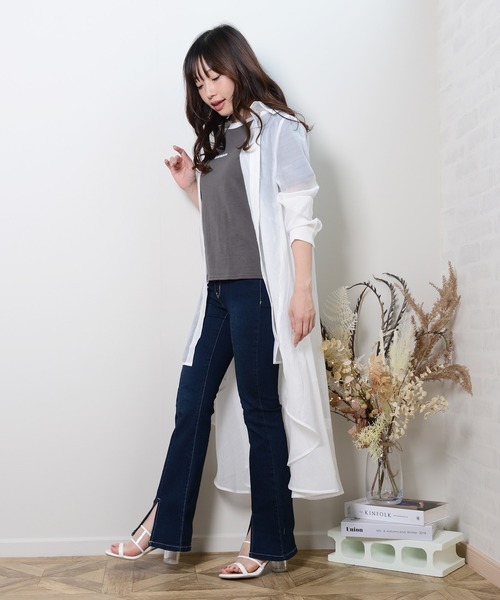 shopnikoniko(ショップニコニコ)の「フレアデニムパンツ スリット ハイウエスト(その他パンツ・レディース・ブラック/ネイビー・S/M)」の14枚目の写真
