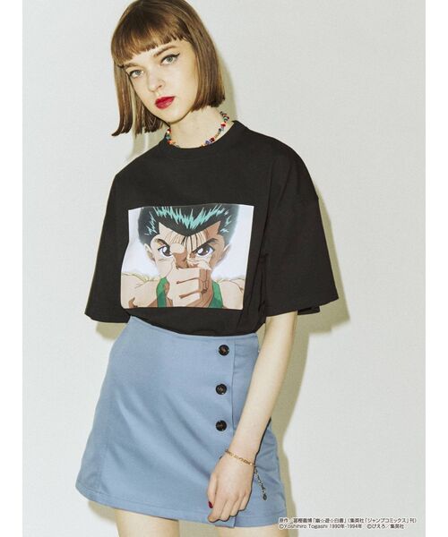 jouetie(ジュエティ)の「『幽☆遊☆白書』浦飯幽助 BIG Tシャツ【ユニセックス】(Tシャツ/カットソー・レディース・オフホワイト/ブラック/グリーン・MEDIUM)」の2枚目の写真