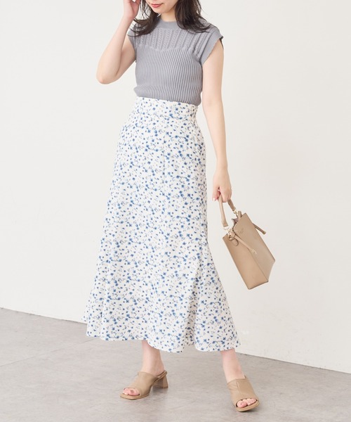 natural couture(ナチュラルクチュール)の「osonoオリジナルフラワースカート(スカート・レディース・アイボリー/ミント・FREE)」の1枚目の写真