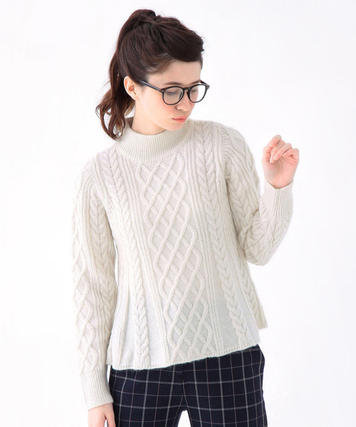 Another Edition（アナザーエディション）の「ケーブルハイネックプルオーバー/ AE CABLE HI/N PO（ニット/セーター・レディース・オフホワイト/グレー/ワインレッド・フリー）」の2枚目の写真