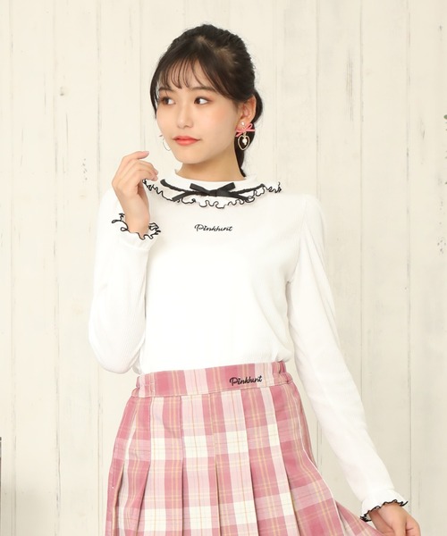 PINKHUNT（ピンクハント）の「PINKHUNT ネックフリルロンT 5851K #IG（Tシャツ/カットソー・キッズ・ピンク/ホワイト・120cm/150cm/140cm/160cm/130cm）」の2枚目の写真