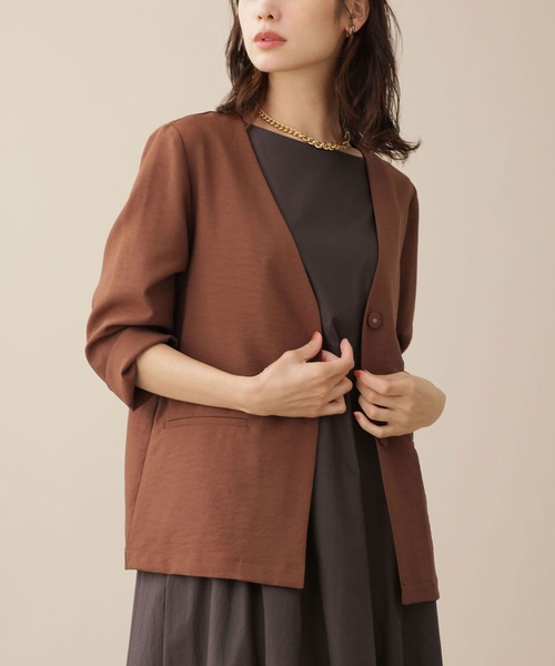 YS ノーカラー ブラウンジャケット Stylevoice for xxx（スタイルヴォイスフォー） ジャケット ノーカラー