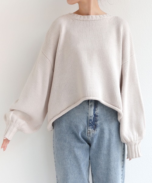 andme(アンドミー)の「長袖クルーネックショート丈ニット(ニット/セーター・レディース・グレー/アイボリー/ミント/グレー系その他/ベージュ系その他/ブラウン系その他/ブルー/サーモンピンク・M)」の12枚目の写真