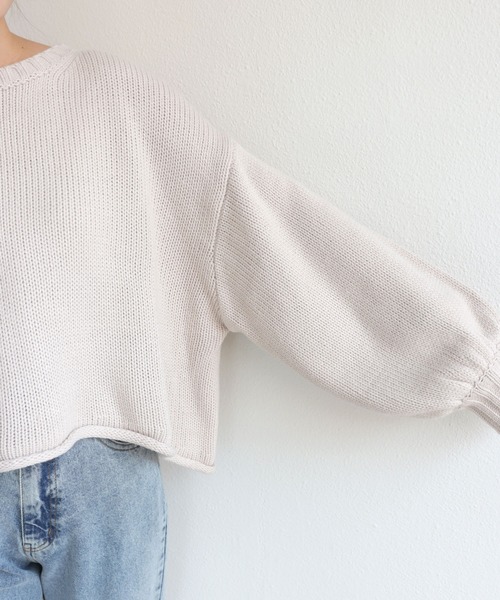 andme(アンドミー)の「長袖クルーネックショート丈ニット(ニット/セーター・レディース・グレー/アイボリー/ミント/グレー系その他/ベージュ系その他/ブラウン系その他/ブルー/サーモンピンク・M)」の15枚目の写真