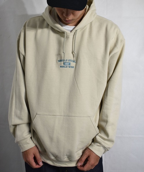 DOUBLE STEAL（ダブルスティール）の「Old School Font 裏起毛パーカー（パーカー・メンズ・アッシュグレー/ブラック/ダークグリーン/サンドベージュ・MEDIUM/LARGE/X-LARGE）」の13枚目の写真