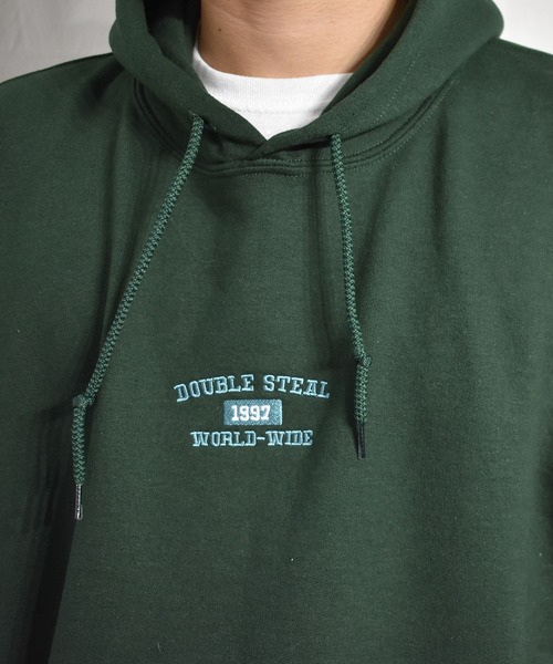 DOUBLE STEAL（ダブルスティール）の「Old School Font 裏起毛パーカー（パーカー・メンズ・アッシュグレー/ブラック/ダークグリーン/サンドベージュ・MEDIUM/LARGE/X-LARGE）」の8枚目の写真