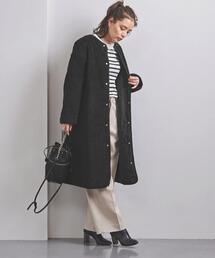 UNITED ARROWS＞ボア/キルティング リバーシブル ノーカラーコート W