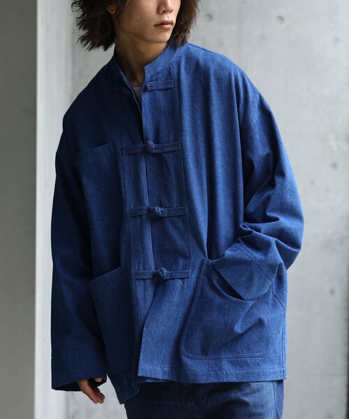 FREAK'S STORE（フリークスストア）の「WEB限定 ビッグシルエット チャイナボタン スタンドカラーカバーオール/ダック/デニム/チャイナデザイン（カバーオール・メンズ・オリーブ/ブラウン/ブラック/インディゴブルー・MEDIUM/LARGE/SMALL）」の20枚目の写真