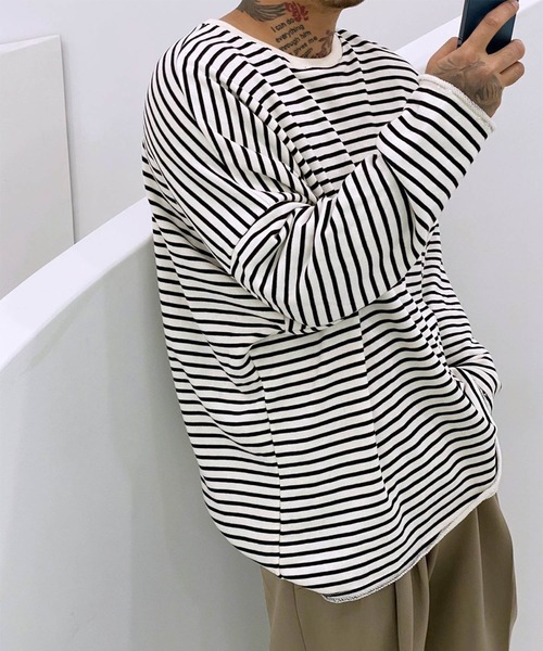 送料無料 ダメージ 肩落ち ストリート オーバーサイズ 5190 ハーフジップオーバーサイズTシャツ（Half zip oversized t