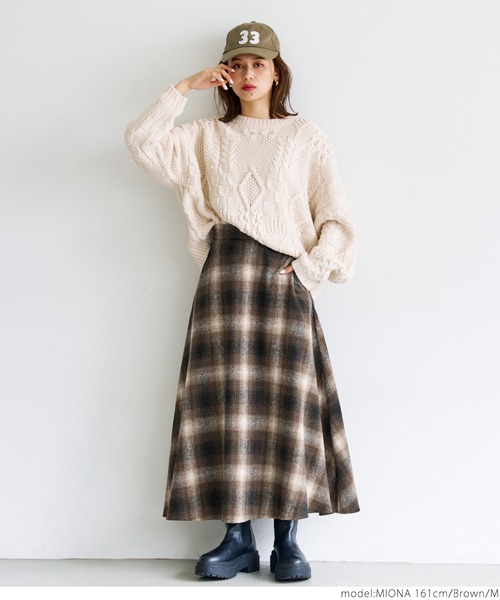 coca(coca)(コカ)の「\新色登場/オンブレーチェックスカート(スカート・レディース・その他/オレンジ/ブラウン・M/L)」の4枚目の写真