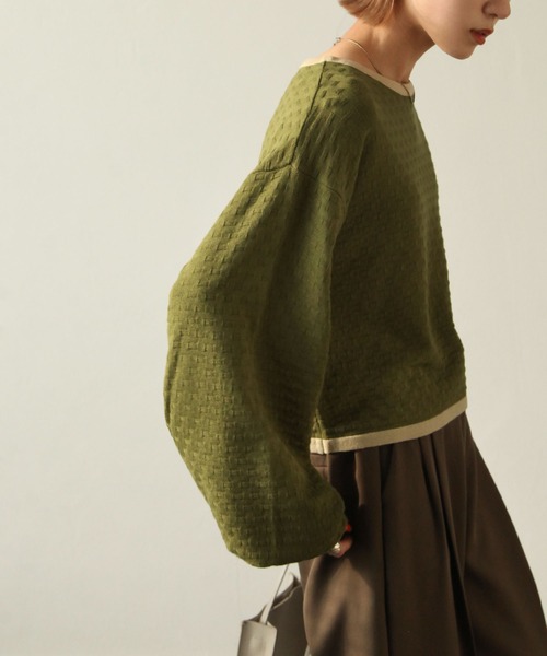 Chillfar（チルファー）の「ジャガード襟配ボリュームスリーブニット（ニット/セーター・レディース・ベージュ/ブラウン/グリーン/アイボリー・FREE）」の4枚目の写真