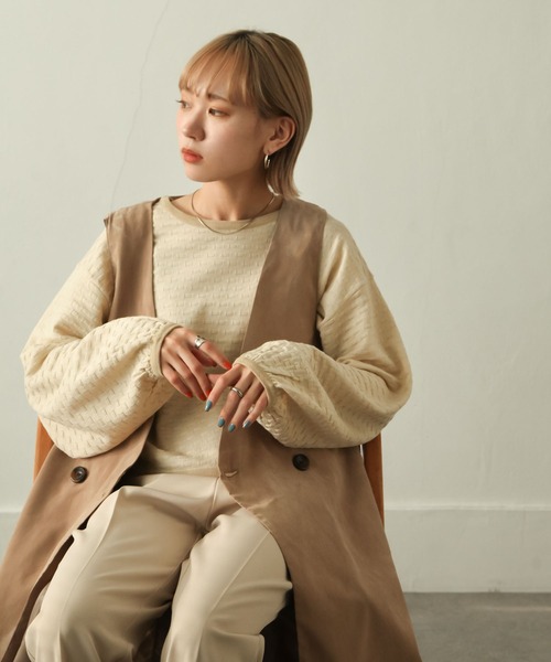 Chillfar（チルファー）の「ジャガード襟配ボリュームスリーブニット（ニット/セーター・レディース・ベージュ/ブラウン/グリーン/アイボリー・FREE）」の14枚目の写真