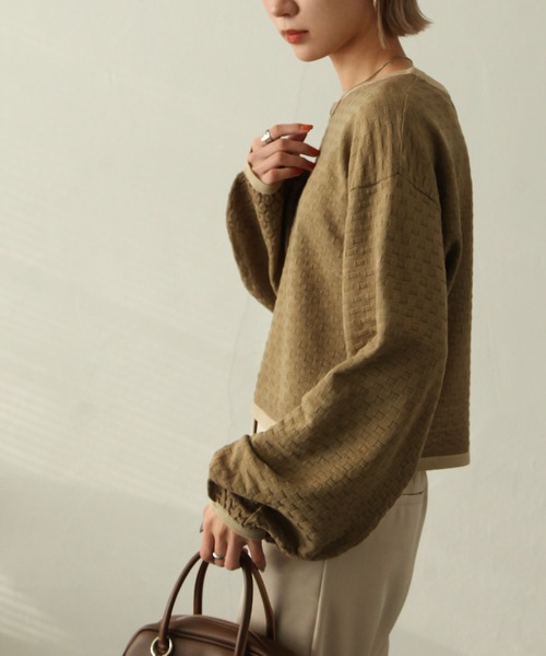 Chillfar（チルファー）の「ジャガード襟配ボリュームスリーブニット（ニット/セーター・レディース・ベージュ/ブラウン/グリーン/アイボリー・FREE）」の5枚目の写真
