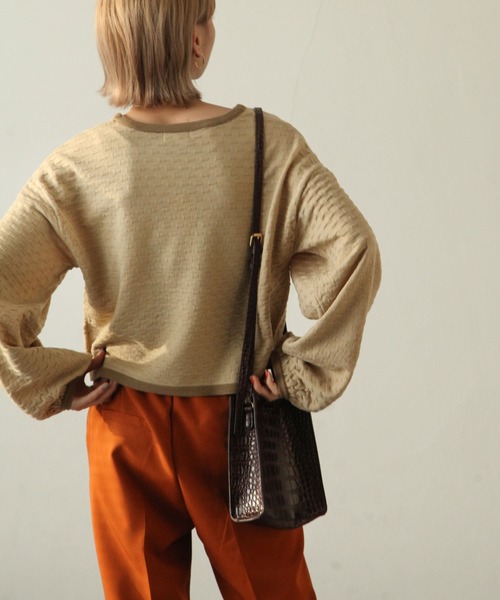 Chillfar（チルファー）の「ジャガード襟配ボリュームスリーブニット（ニット/セーター・レディース・ベージュ/ブラウン/グリーン/アイボリー・FREE）」の6枚目の写真