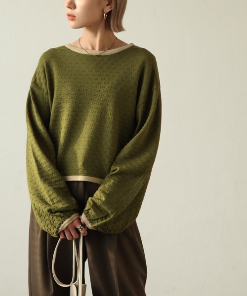 Chillfar（チルファー）の「ジャガード襟配ボリュームスリーブニット（ニット/セーター・レディース・ベージュ/ブラウン/グリーン/アイボリー・FREE）」の10枚目の写真