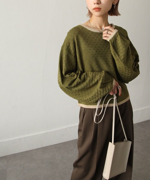 Chillfar（チルファー）の「ジャガード襟配ボリュームスリーブニット（ニット/セーター・レディース・ベージュ/ブラウン/グリーン/アイボリー・FREE）」の13枚目の写真