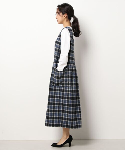 CUBE SUGAR（キューブシュガー）の「CUBE SUGAR/キューブシュガー　シャギーチェックジャンパーSK（ジャンパースカート・レディース・ネイビー/ブラウン・FREE）」の11枚目の写真