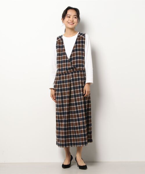 CUBE SUGAR（キューブシュガー）の「CUBE SUGAR/キューブシュガー　シャギーチェックジャンパーSK（ジャンパースカート・レディース・ネイビー/ブラウン・FREE）」の8枚目の写真