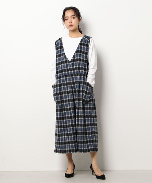 CUBE SUGAR（キューブシュガー）の「CUBE SUGAR/キューブシュガー　シャギーチェックジャンパーSK（ジャンパースカート・レディース・ネイビー/ブラウン・FREE）」の10枚目の写真