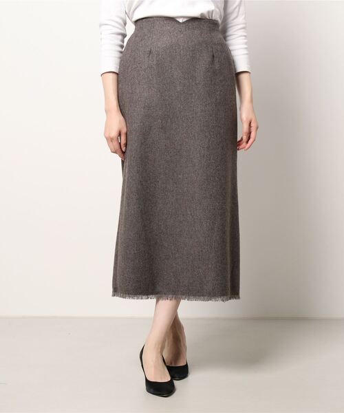 Doux archives（ドゥアルシーヴ）の「フリンジタイトスカート（スカート・レディース・チェック/ブラウン/グレー・SMALL/MEDIUM）」の6枚目の写真