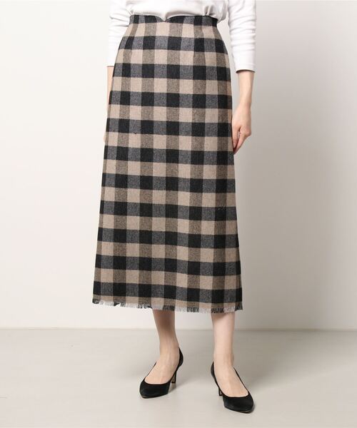 Doux archives（ドゥアルシーヴ）の「フリンジタイトスカート（スカート・レディース・チェック/ブラウン/グレー・SMALL/MEDIUM）」の7枚目の写真