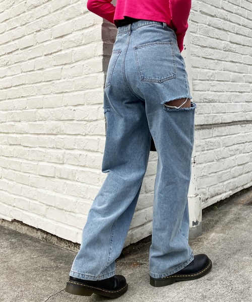 ［GUMZZI］ダメージストレートハイウエストデニムパンツto26261 Snap club（スナップクラブ）の「【Snap club】ハイウエスト