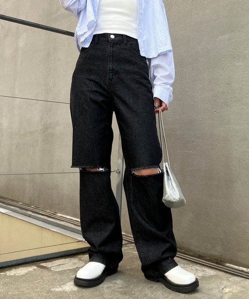 Snap Club ハイウエストダメージストレートデニムパンツ デニムパンツ Snap Club スナップクラブ のファッション通販 Zozotown Snap Club ハイウエストダメージストレートデニムパンツ デニムパンツ Snap Club スナップクラブ のファッション通販 Zozotown