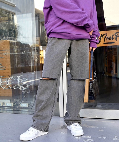 Snap club(スナップクラブ)の「【Snap club】ハイウエストダメージストレートデニムパンツ(デニムパンツ・レディース・ライトインディゴブルー/インディゴブルー/サックスブルー/グレー/ブラック/サックスブルー系・L/M)」の14枚目の写真