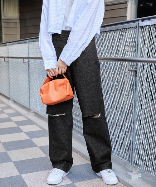 Snap club(スナップクラブ)の「【Snap club】ハイウエストダメージストレートデニムパンツ(デニムパンツ・レディース・ライトインディゴブルー/インディゴブルー/サックスブルー/グレー/ブラック/サックスブルー系・L/M)」の7枚目の写真