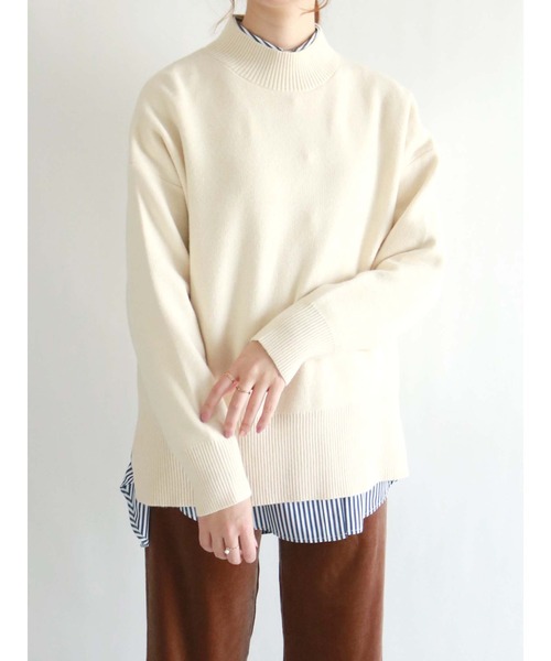 Te chichi（テチチ）の「サイドスリットスタンドネックニット（ニット/セーター・レディース・ブラック/オフホワイト/グリーン/モカ・ﾌﾘ-）」の2枚目の写真