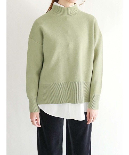 Te chichi（テチチ）の「サイドスリットスタンドネックニット（ニット/セーター・レディース・ブラック/オフホワイト/グリーン/モカ・ﾌﾘ-）」の4枚目の写真