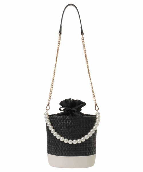31 Sons de mode（トランテアン　ソン　ドゥ　モード）の「パールハンドルバケツバッグ（かごバッグ・レディース・ブラック/ベージュ・FREE）」の20枚目の写真
