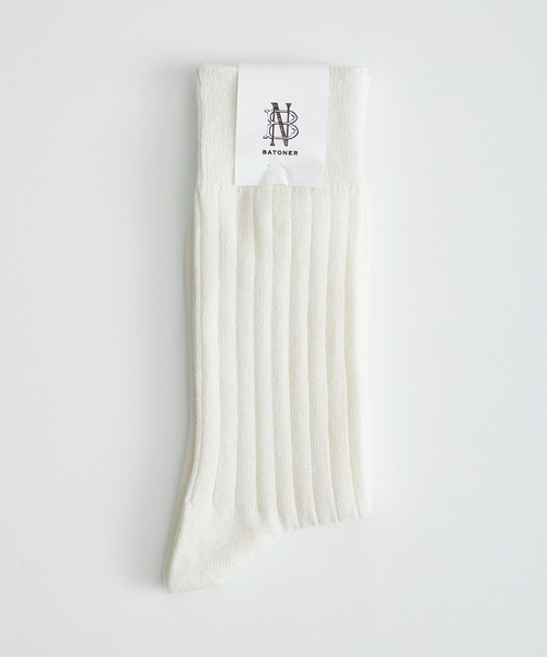 BATONER（バトナー）の「WOOL COTTON CORDULA LONG SOCKS（ソックス/靴下・メンズ・ホワイト/ブラック・FREE）」の7枚目の写真