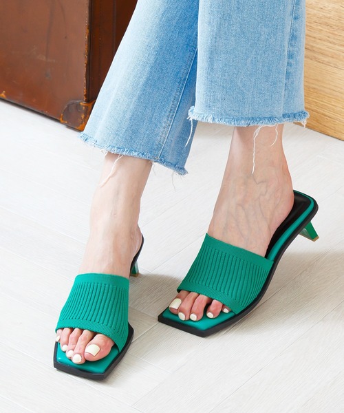 attagirl（アタガール）の「変形ヒールリブニットミュールサンダル（サンダル・レディース・ブラック/オレンジ/アイボリー/イエロー/グリーン・LL/S/M/L）」の7枚目の写真
