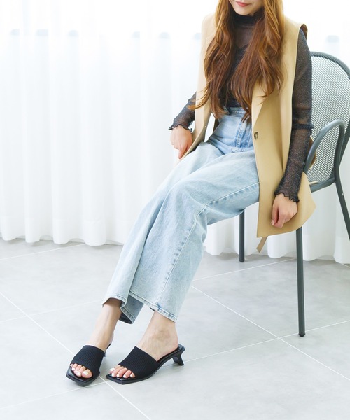 attagirl（アタガール）の「変形ヒールリブニットミュールサンダル（サンダル・レディース・ブラック/オレンジ/アイボリー/イエロー/グリーン・LL/S/M/L）」の21枚目の写真