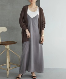 Vネックサテンキャミワンピース