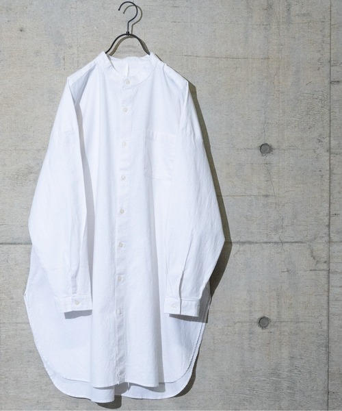 JOHN'S CLOSET（ジョンズクローゼット）の「【i】綿麻ストレッチバンドカラーロングシャツ（シャツ/ブラウス・メンズ・ブラック/カーキ/ネイビー/モカ/ホワイト・LARGE/MEDIUM）」の2枚目の写真