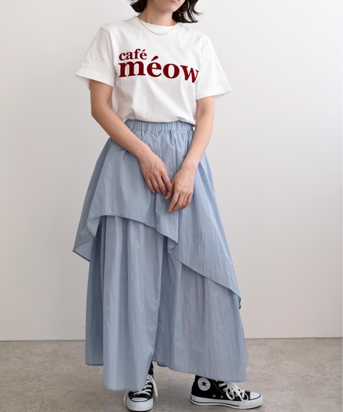 LHELBIE（レルビエ）の「cafe meowフロッキーTシャツ（Tシャツ/カットソー・レディース・オフホワイト/チャコールグレー/ホワイト・M）」の4枚目の写真