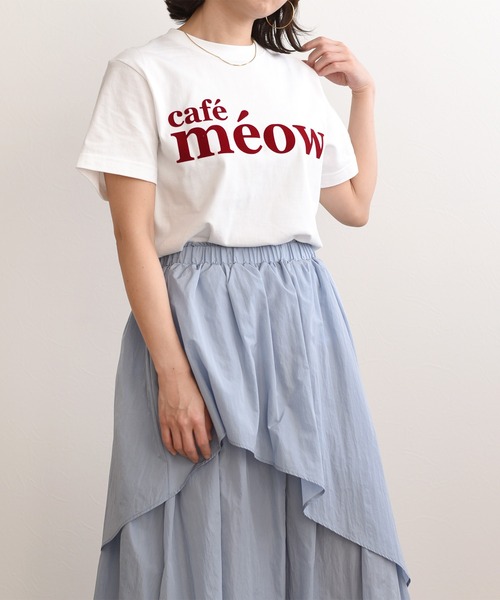LHELBIE（レルビエ）の「cafe meowフロッキーTシャツ（Tシャツ/カットソー・レディース・オフホワイト/チャコールグレー/ホワイト・M）」の7枚目の写真