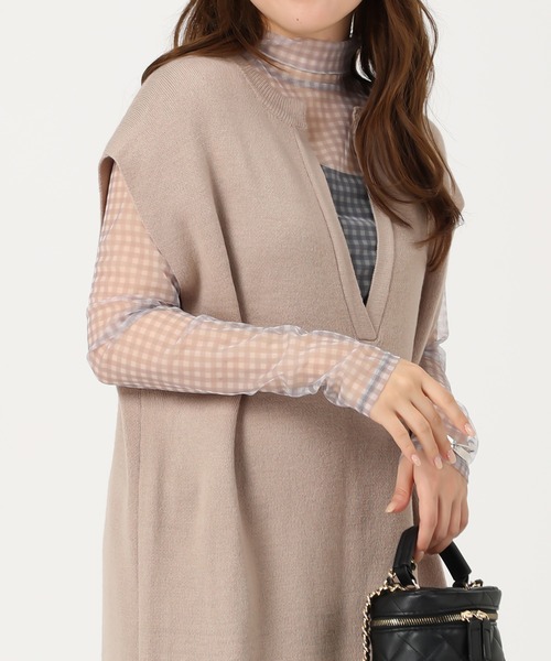 acro(アクロ)の「シアーチェックカットソー/AC1355(シャツ/ブラウス・レディース・ブラック/ブラウン/グレー・フリ-)」の2枚目の写真