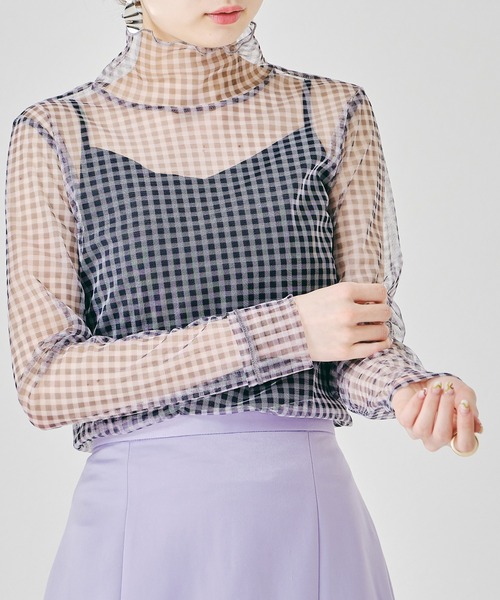 acro(アクロ)の「シアーチェックカットソー/AC1355(シャツ/ブラウス・レディース・ブラック/ブラウン/グレー・フリ-)」の6枚目の写真