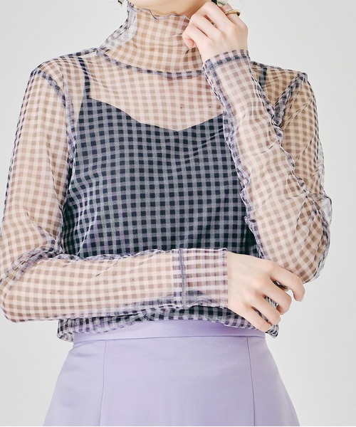 acro(アクロ)の「シアーチェックカットソー/AC1355(シャツ/ブラウス・レディース・ブラック/ブラウン/グレー・フリ-)」の12枚目の写真