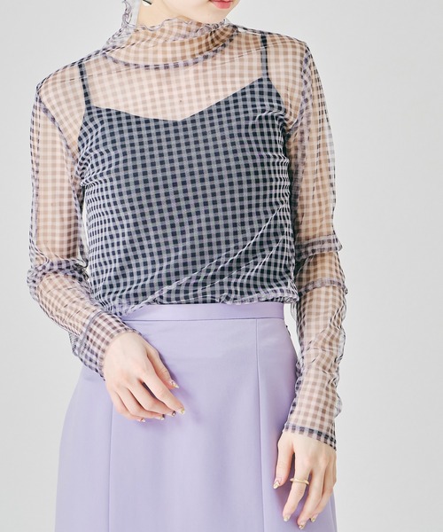 acro(アクロ)の「シアーチェックカットソー/AC1355(シャツ/ブラウス・レディース・ブラック/ブラウン/グレー・フリ-)」の14枚目の写真